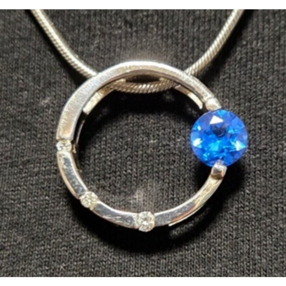 Faux diamond and sapphire ring necklace, silver chain
